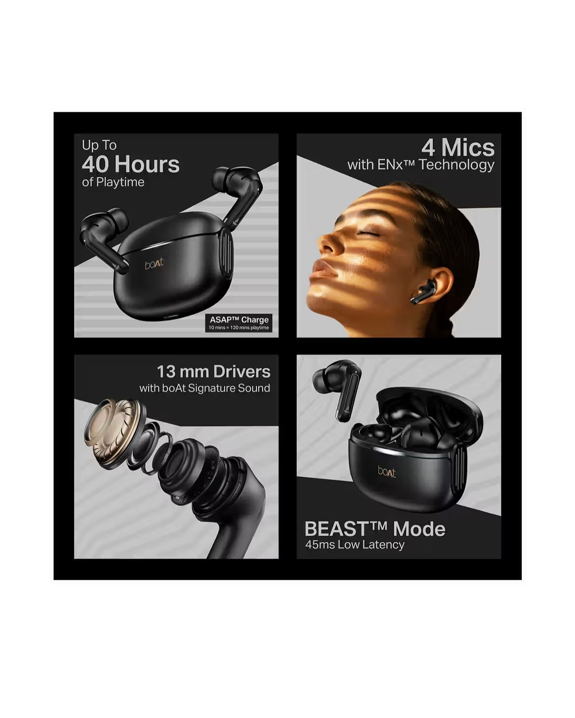 boAt Airdopes 219 TWS Earbuds With Mic 40Hrs Playback ENx Tech Bluetooth v5.4 IPX4
